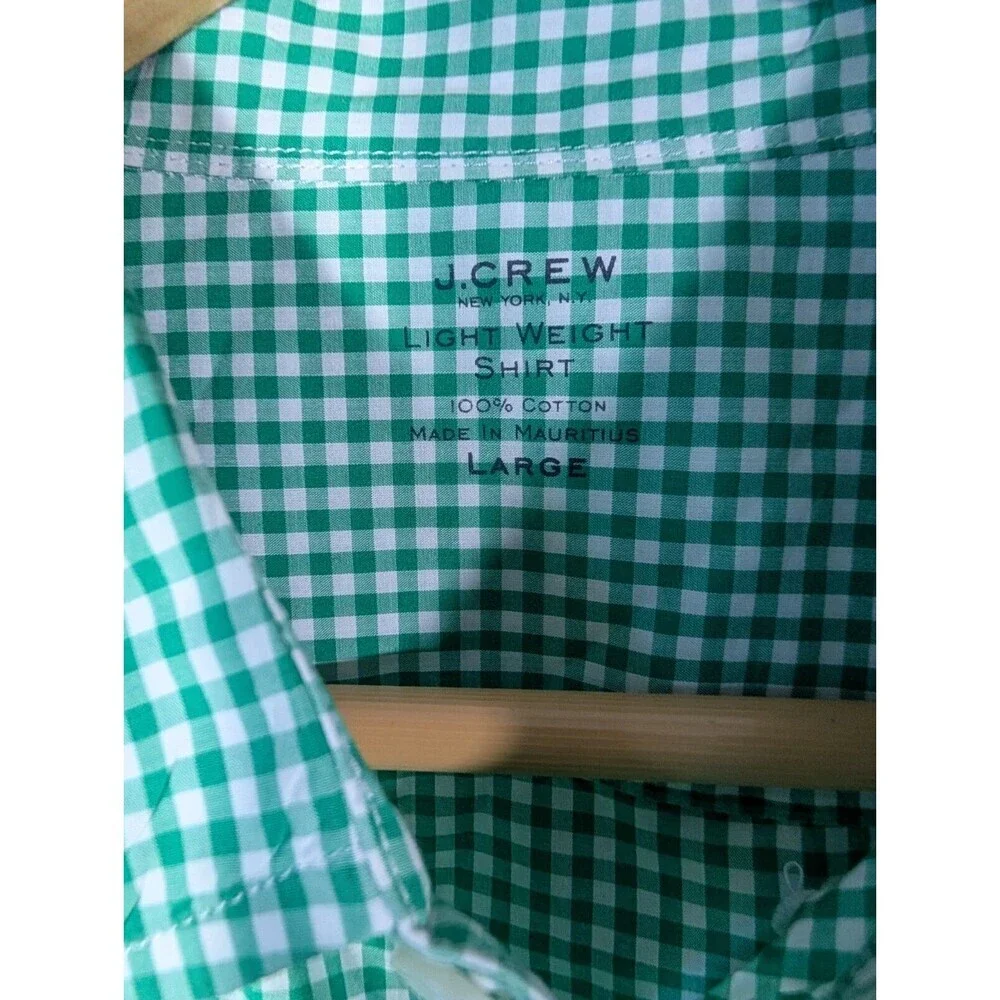 J.Crew Shirt Men Large Green‎ Gingham Button Up Long Sleeve Lightweight 108